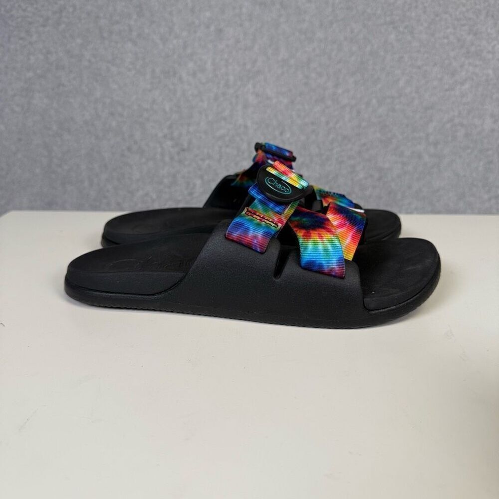 Chaco Women's Size 6 Performance Footwear Black Rainbow Slides Sandals Comfort